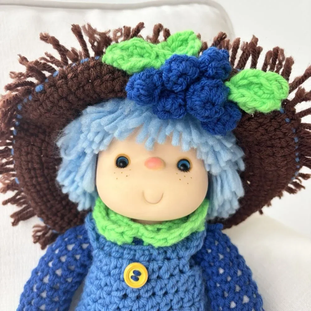 Vintage Doll Ice Cream Face Blueberry Muffin 80s Crochet Clothing Outfit 14”